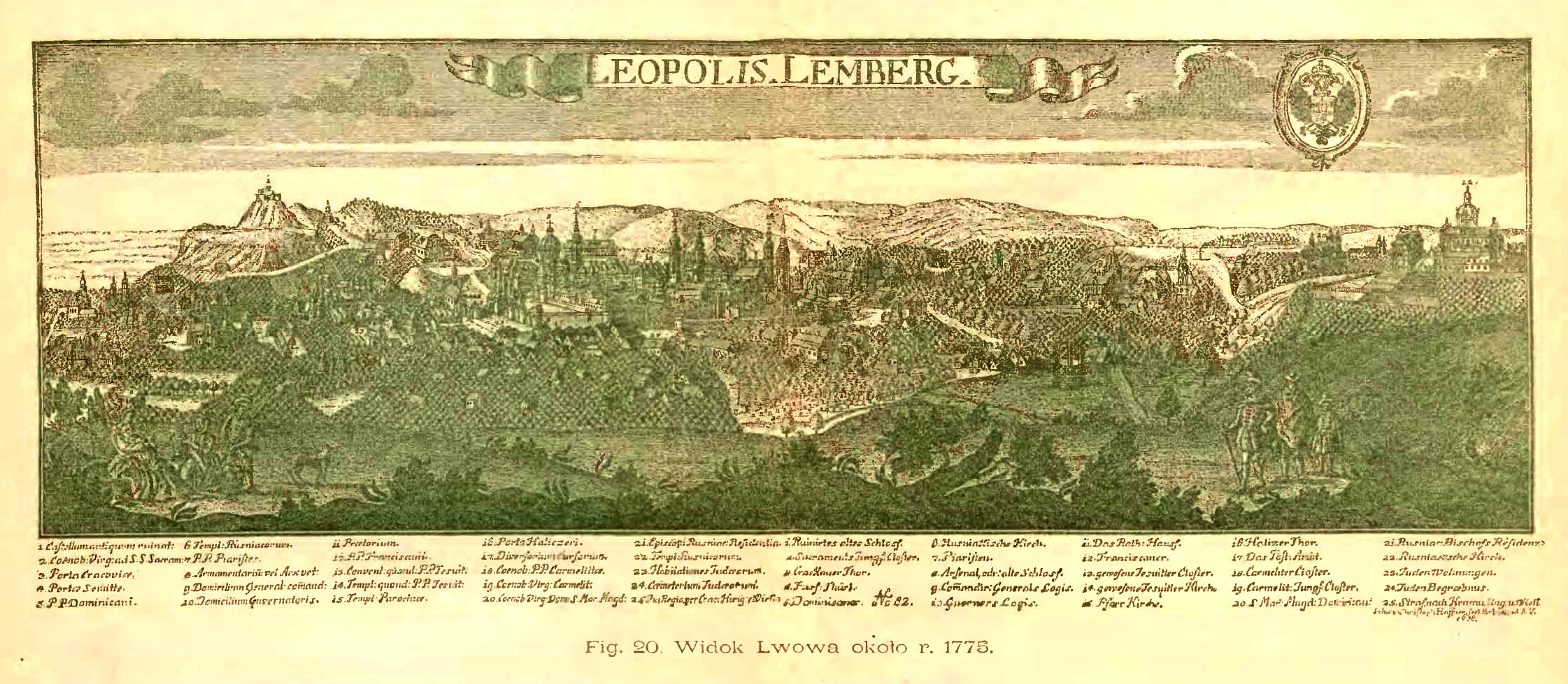 Widok Lwowa około 1775 roku, Źródło: F. Papée, Historia miasta Lwowa w zarysie, Lwów 1894, między s. 156 i 157.