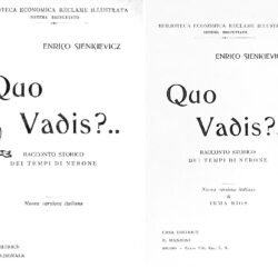Ilustracja 10. Wydawnicza zagadka: dwie odmienne strony tytułowe tego samego wydania Quo vadis w serii „Biblioteca Economica Rèclame Illustrata”, na jednej podano nazwisko tłumaczki, na drugiej pozostaje ona anonimowa.