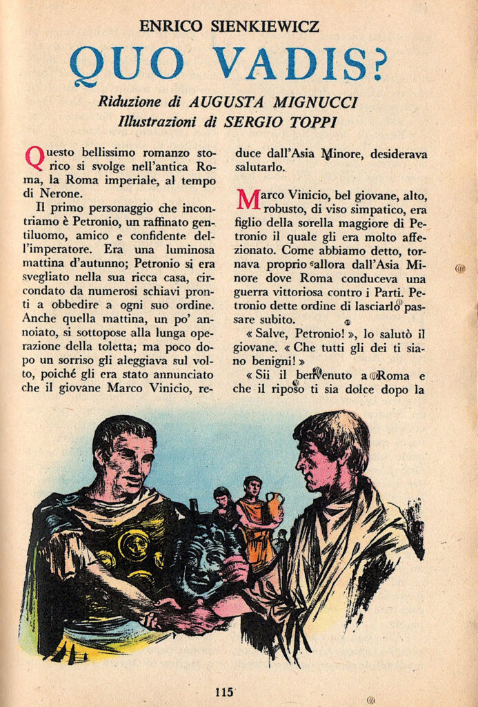 Pierwsza strona ilustrowanej adaptacji Quo vadis, która ukazała się na łamach Disneyowskiego pisemka „Topolino” w 1958 roku.