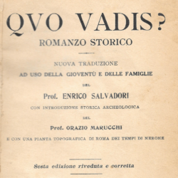 Strona tytułowa jednego z wydań najpopularniejszej wczesnej włoskiej adaptacji Quo vadis dla młodzieży, autorstwa księdza Enrica Salvadoriego (1914)