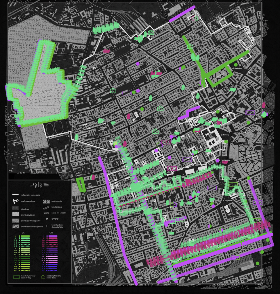 Il. 1 Interaktywna mapa miejsc Adama Czerniakowa w getcie i okolicach z kolekcji Atlas Literatury Zagłady, proj. Paweł Weszpiński, oprac. graficzne Agnieszka Zalotyńska, źródło: nplp.pl