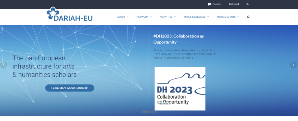 Widok strony głównej DARIAH-EU, źródło: www.dariah.eu