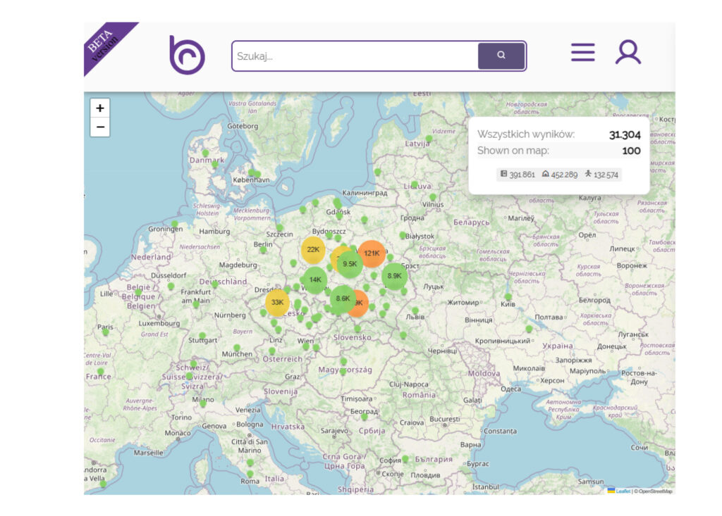 Il. 3 Wizualizacja miejsc związanych z publikacją dzieł Adama Mickiewicza, źródło: literarybibliography.eu