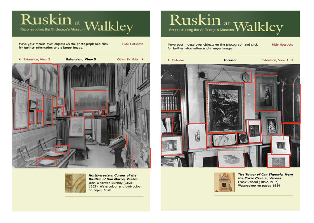 Il. 4 Strona projektu „Ruskin at Walkley”, źródło: www.ruskinatwalkley.org/room.php?room=2&hotspots=off