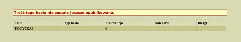 Il. 9. Informacja o braku artykułu hasłowego dla szukanego hasła, źródło: spxvi.edu.pl