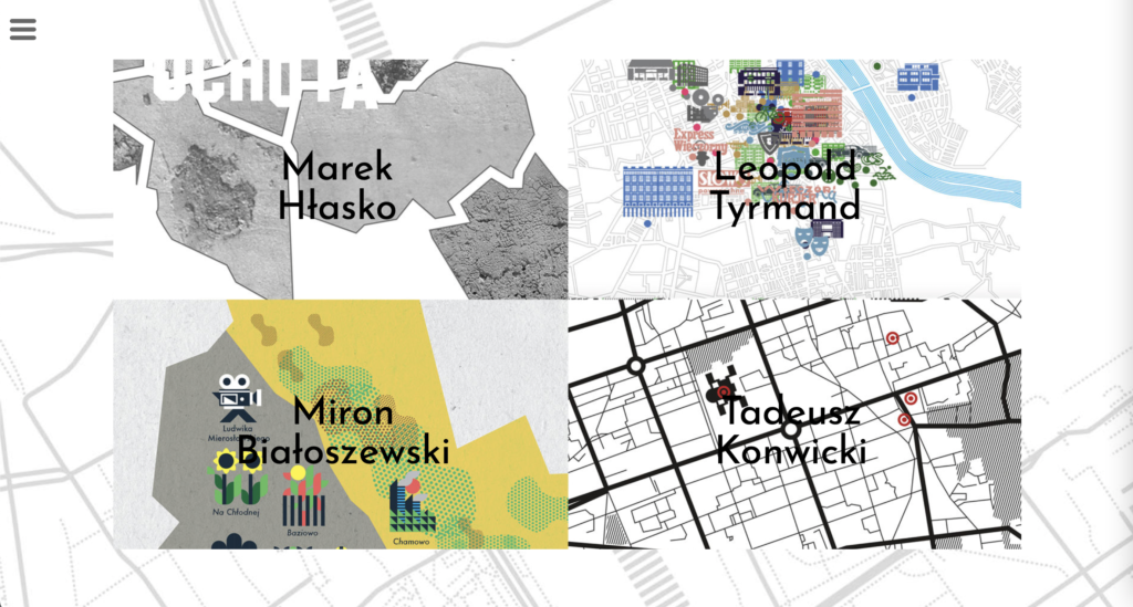 Il. 9 Topo-grafie, widok ekranu wyboru autora, oprac. graficzne Paweł Ryżko, źródło: topo-grafie.uw.edu.pl/topo-grafie