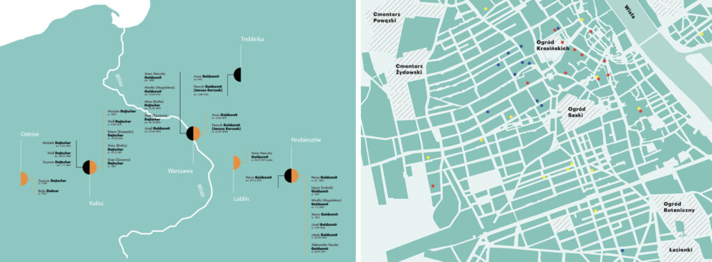 Il. 14 Infografika/mapa i mapa Warszawy z kolekcji Korzenie Janusza Korczaka, rys. Paweł Ryżko, źródło: nplp.pl