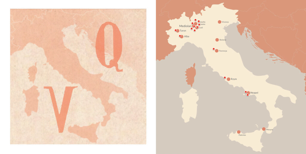 Il. 15 Ikona kolekcji i interaktywna mapa Włoch z kolekcji Recepcja “Quo vadis” we Włoszech, proj. Agnieszka Zalotyńska, źródło: nplp.pl