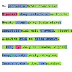Il. 9 Chunki pierwszej oktawy poematu Juliusza Słowackiego „Beniowski", źródło: Chunker opracowany w ramach infrastruktury CLARIN-PL, oprac. własne