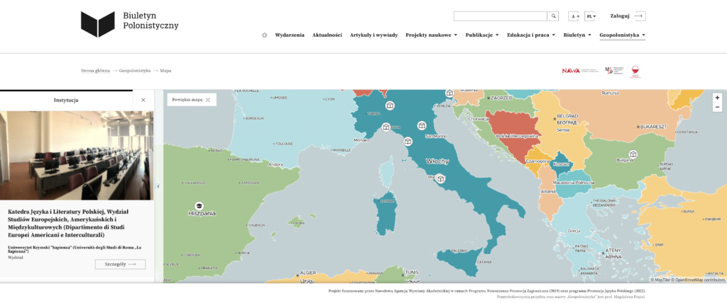 Il. 20 Projekt „Geopolonistyka”, źródło: biuletynpolonistyczny.pl/pl/map