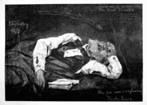 Pantaleon Szyndler, Norwid śpiący, olej na płótnie (1879) Źródło reprodukcji: „Chimera. Czasopismo poświęcone sztuce i literaturze”